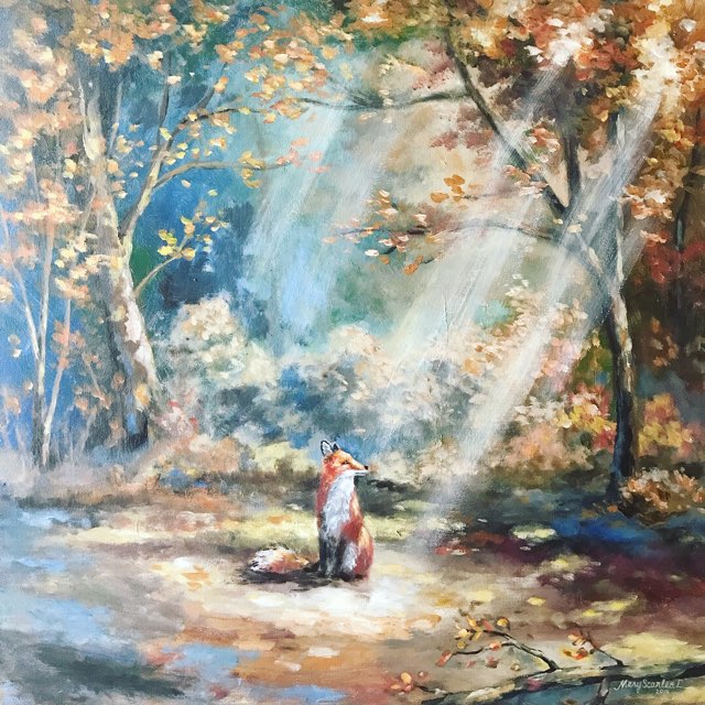 autumn fox forest acrylic painting