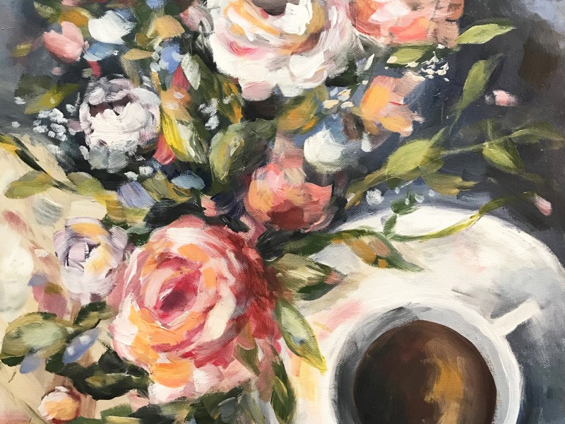 coffee floral still life painting