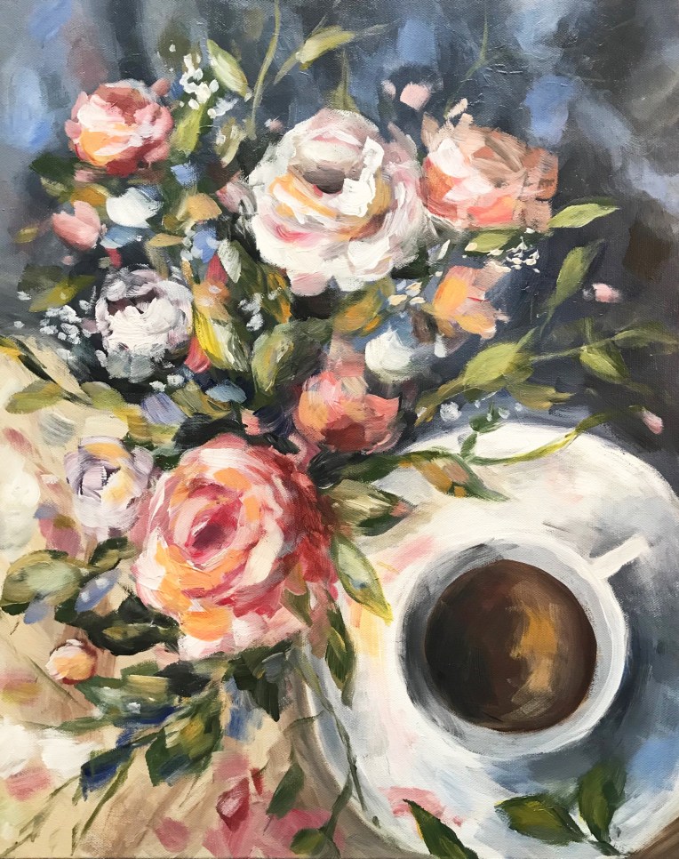 coffee floral still life painting
