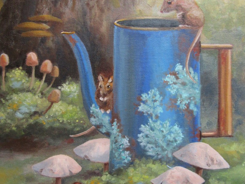 forest mice teapot painting