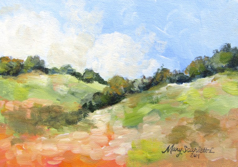 poppy field landscape acrylic painting