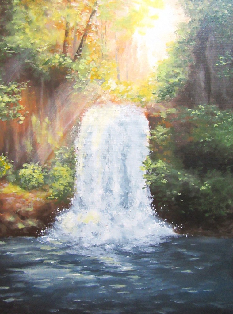 sunlight waterfall landscape painting