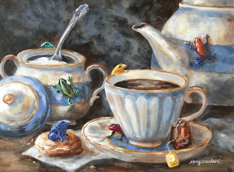 frog tea party oil painting