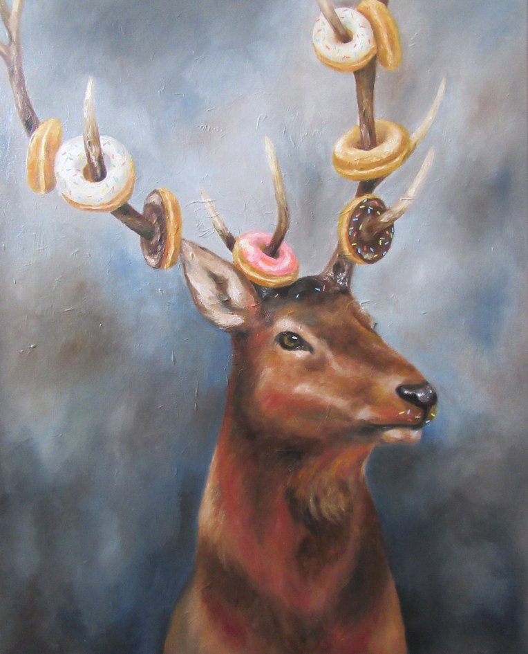 donut deer surreal oil painting