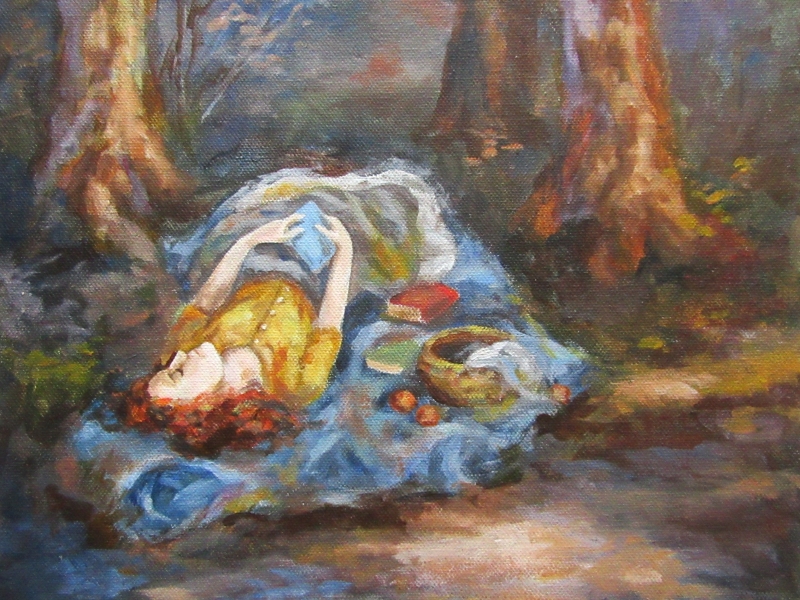young woman sleeping portrait painting